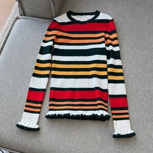 Striped Multicolor Ruffle Hem Women's Top